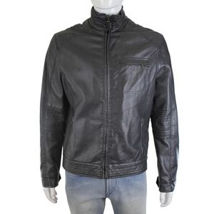 Kenneth Cole Gray Faux Leather Moto Biker Jacket